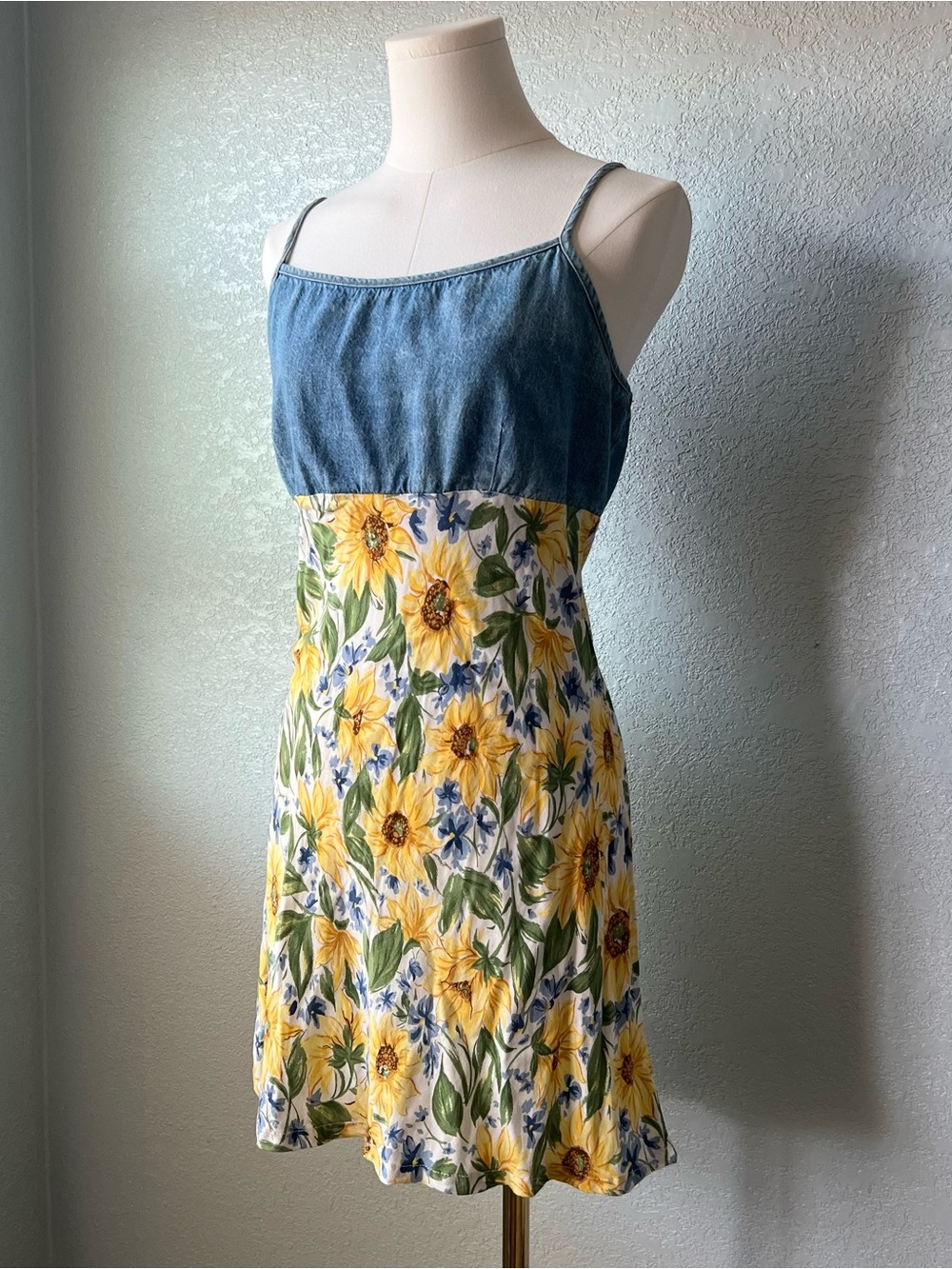 Vintage 90s Concepts & Design Sunflower Denim Floral Dress USA Women’s Size 3 - Picture 3 of 9